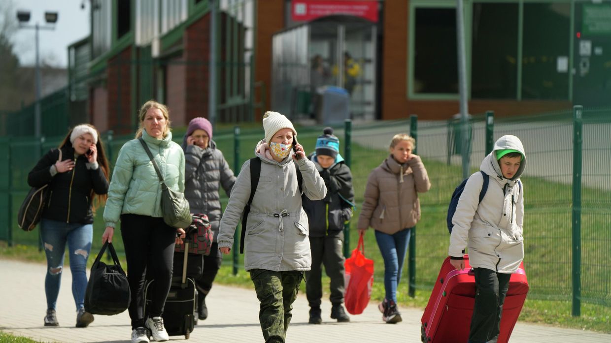 Беженцы из Украины в польском городе Медыка