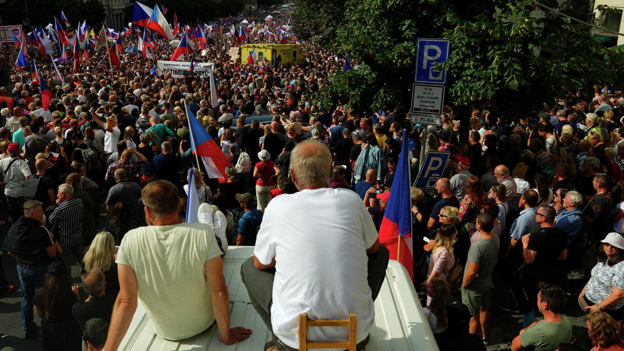 Антиправительственная демонстрация в Праге, Чехия. 3 сентября 2022 года.