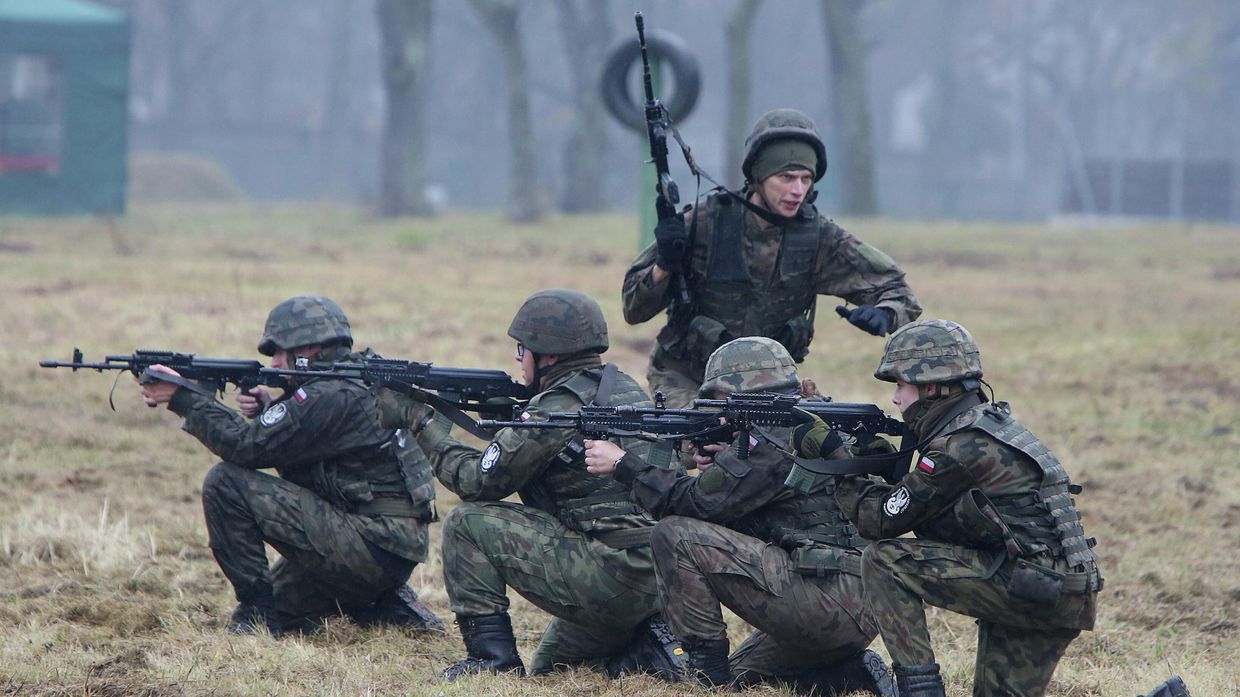 Тренировка сил территориальной обороны на военном полигоне в Минске-Мазовецком, Польша