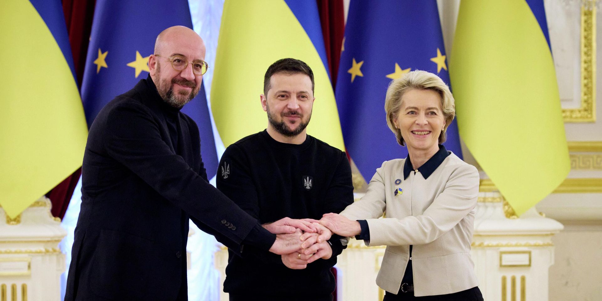 Президент Украины Владимир Зеленский, президент Европейской комиссии Урсула фон дер Ляйен и президент Европейского совета Шарль Мишель во время саммита Украина-ЕС в Киеве - ИноСМИ, 1920, 05.07.2023