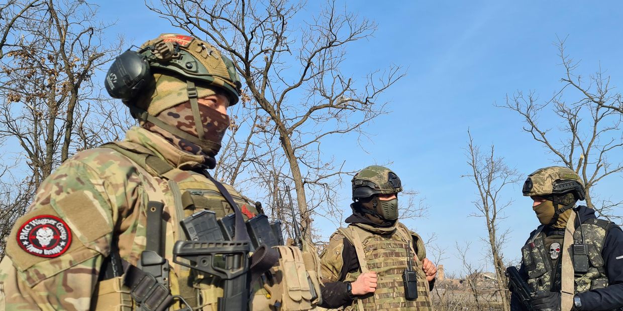 Бойцы группы Вагнер в Артёмовске (Бахмуте) в ДНР.