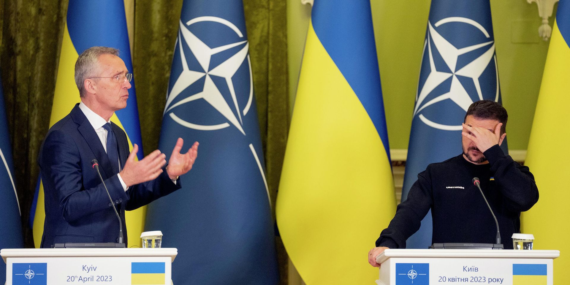 Генеральный секретарь НАТО Йенс Столтенберг и президент Украины Владимир Зеленский в Киеве.  20 апреля 2023 года. - ИноСМИ, 1920, 22.05.2023