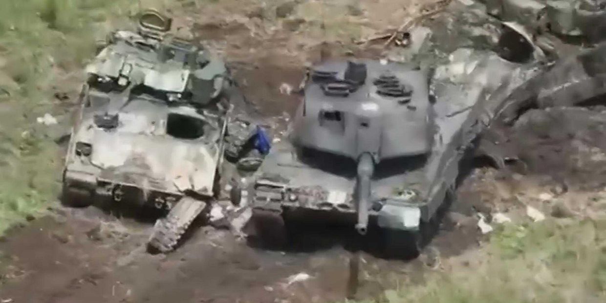 Leopard 2A6 и Bradley выведены из строя и брошены в бою под Ореховом, Запорожье