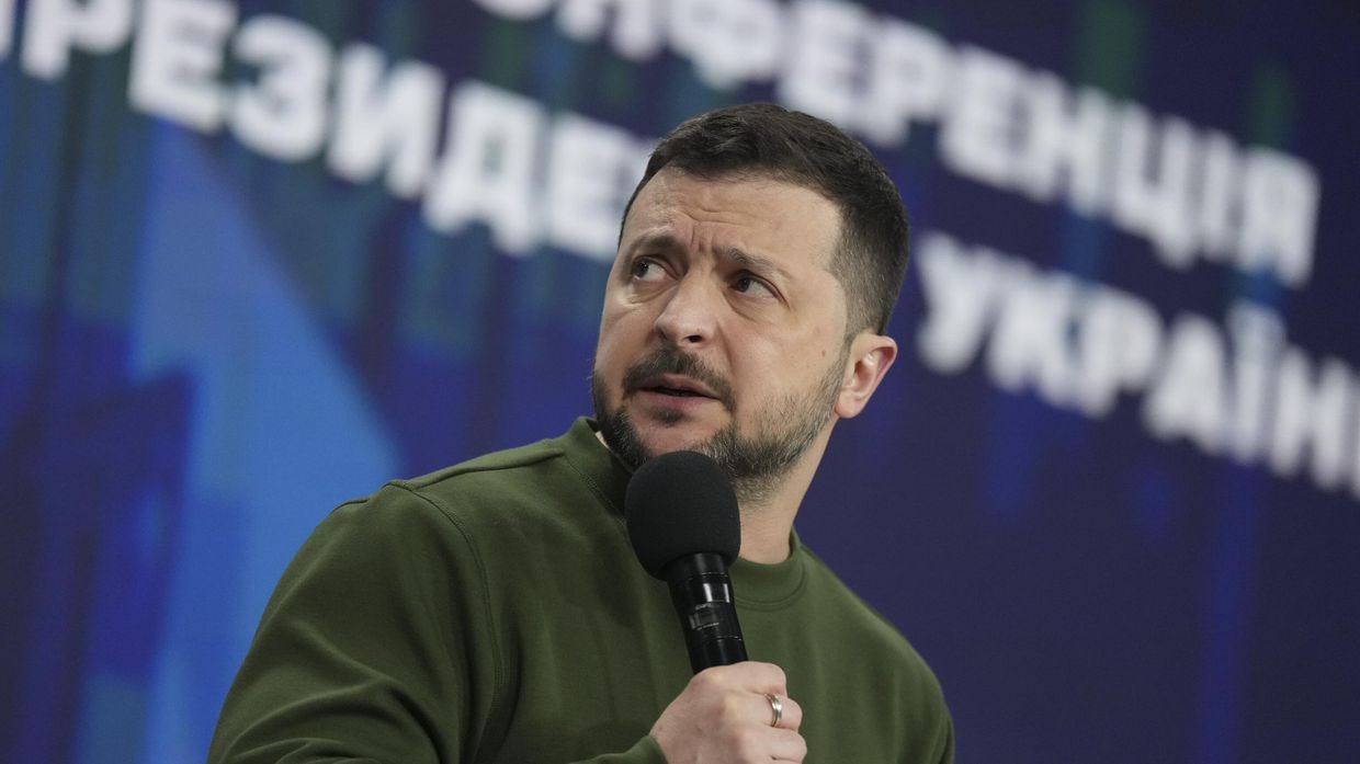 Президент Украины Владимир Зеленский на пресс-конференции в Киеве. Архивная фотография
