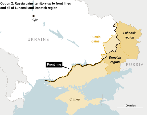 Вариант 2: Россия получает территорию до линии прекращения огня и всю территорию ДНР и ЛНР