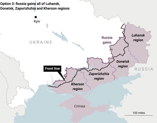 Вариант 3: Россия получает всю территорию ДНР, ЛНР, Запорожской и Херсонской областей
