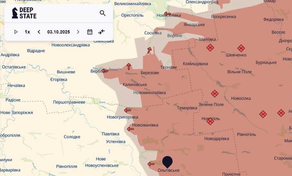 Линия фронта на Новопавловском направлении по состоянию на 3.10.2025 /DeepStateMAP