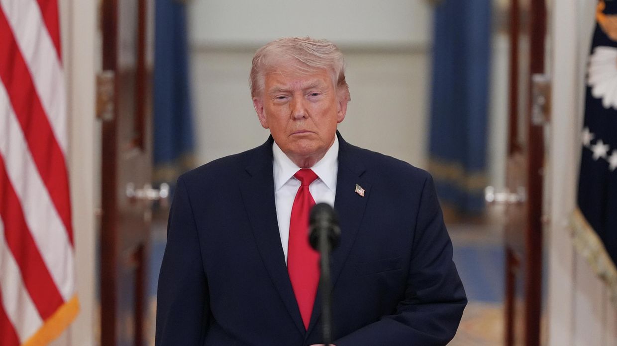 Президент США Дональд Трамп выступает с обращением к нации по поводу ситуации вокруг Ирана. 1 апреля 2026 г.