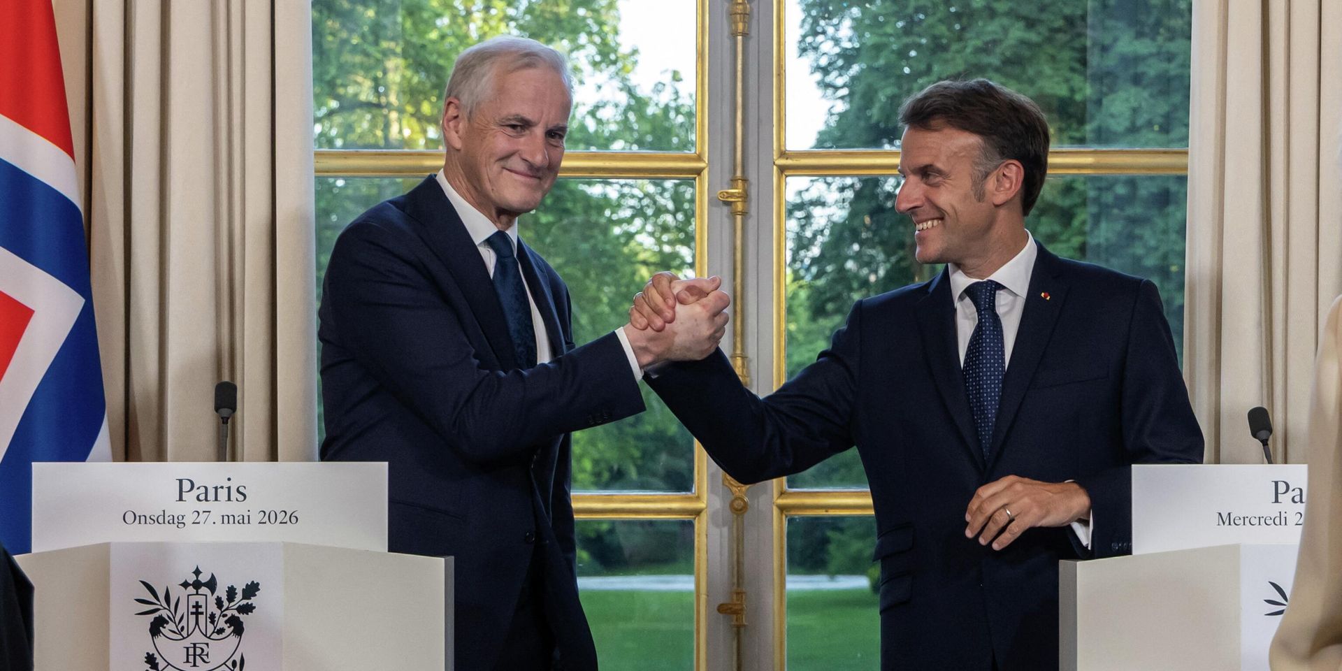 Президент Франции Эммануэль Макрон и премьер-министр Норвегии Йонас Гар Стере - ИноСМИ, 1920, 29.05.2026