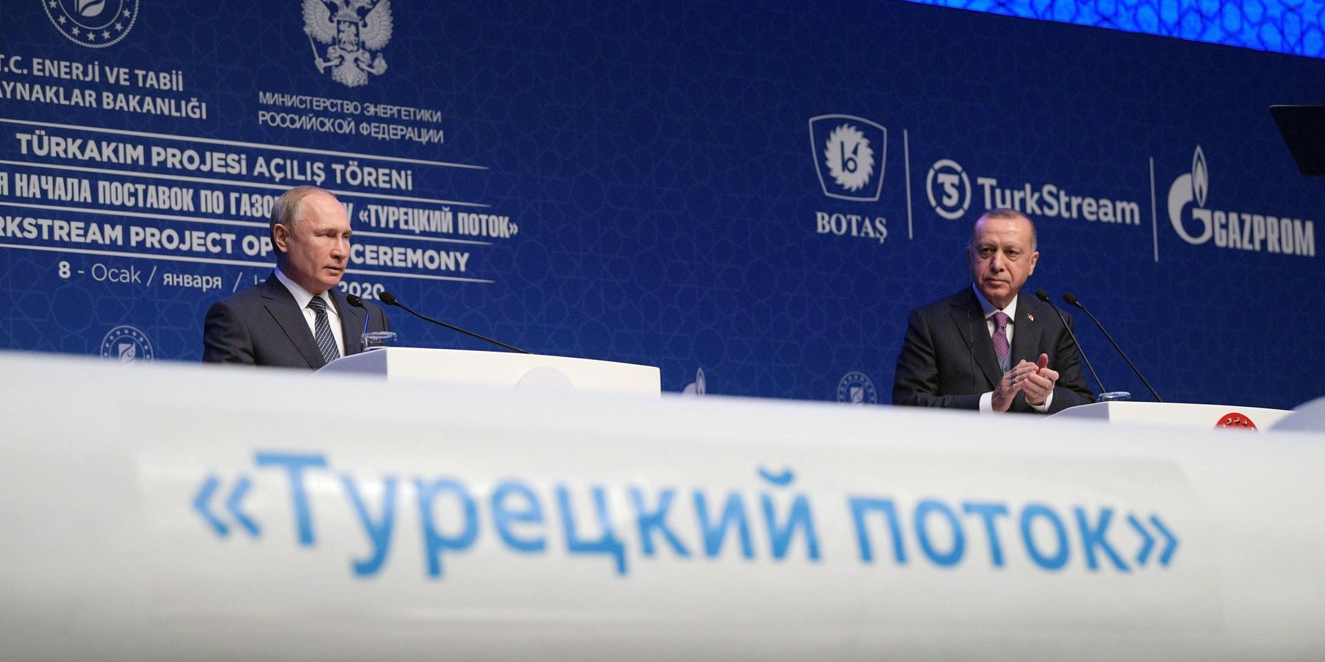 Президенты России и Турции В. Путин и Р. Эрдоган на церемонии открытия газопровода Турецкий поток в Стамбуле 8 января 2020 г. - ИноСМИ, 1920, 12.09.2026