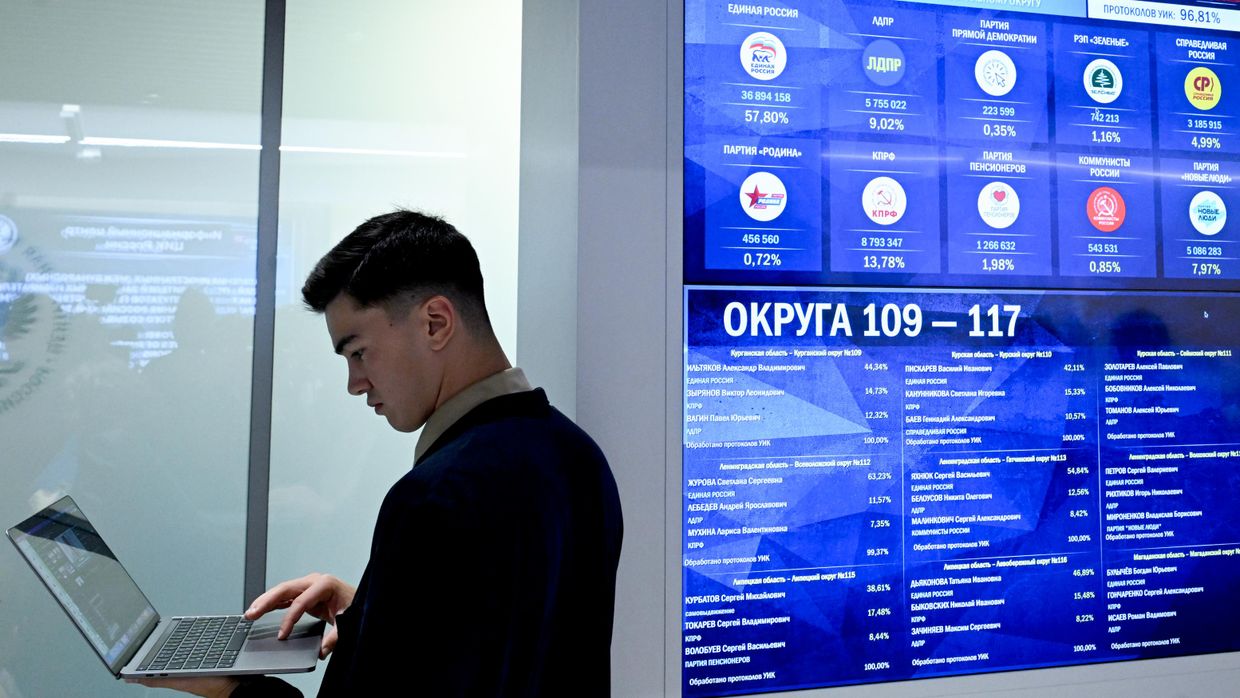 Оглашение предварительных итогов выборов в Госдуму РФ