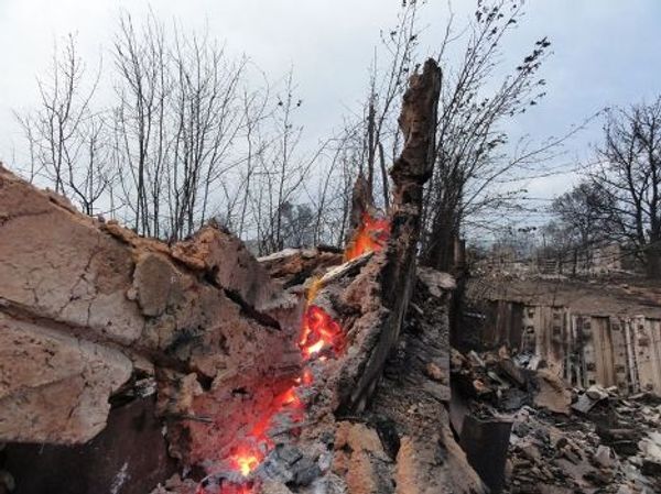 Последствия пожара в станице Лапшинской в Волгорадской области