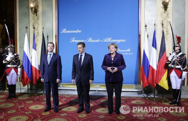 Трехсторонняя встреча президентов России и Франции и федерального канцлера Германии во французском Довиле