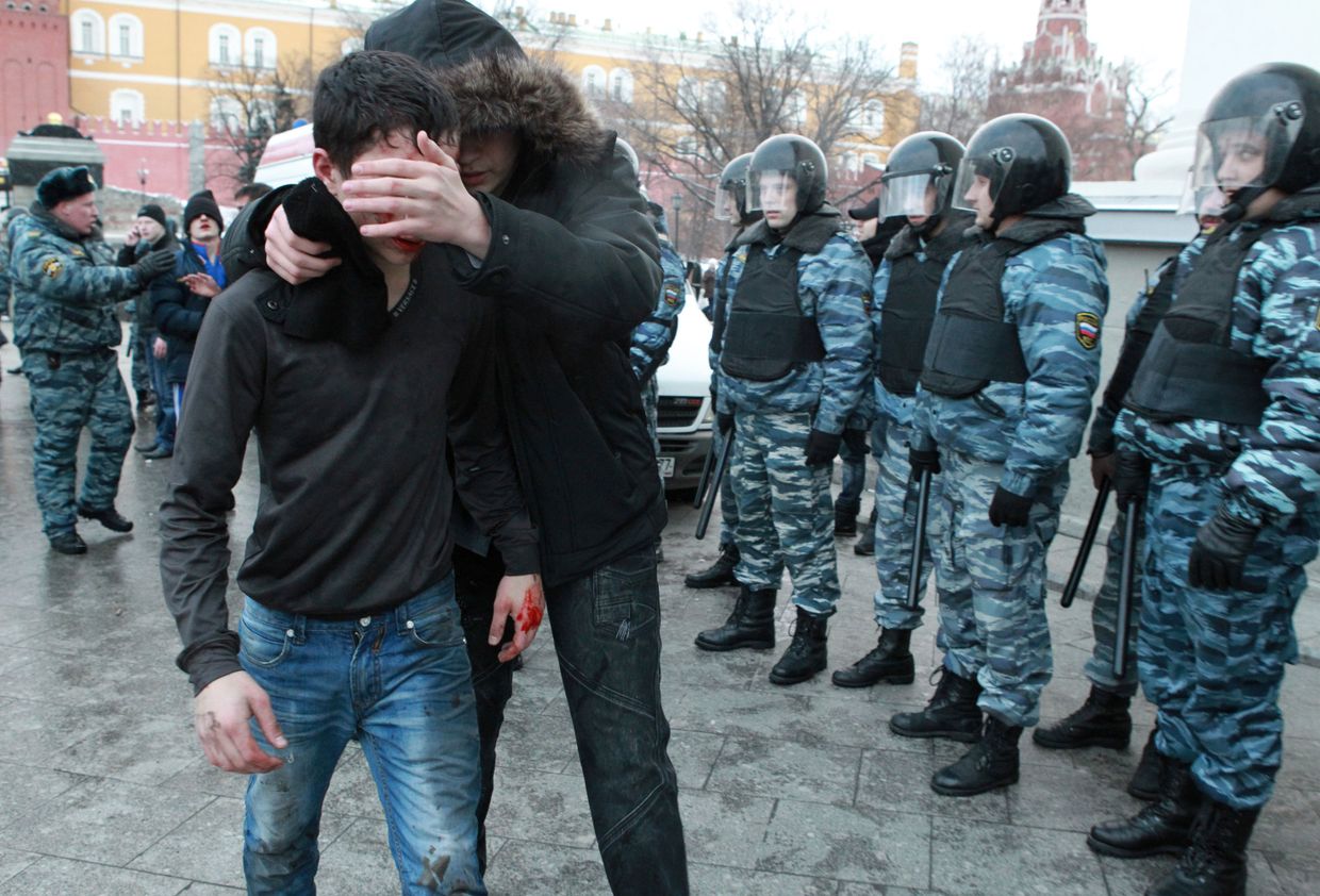 Акция на Манежной площади в память об убитом болельщике Спартака Егоре Свиридове