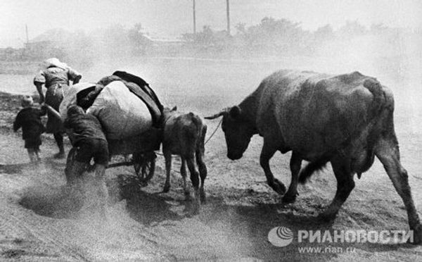 Мирные жители уходят из родных мест, оккупированных фашистами
