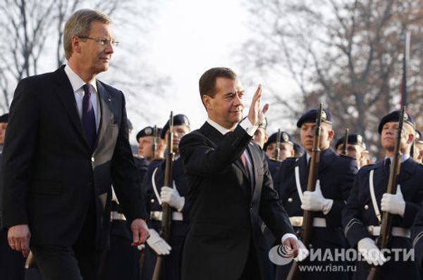 Президент РФ Д.Медведев на встрече с президентом ФРГ КюВульфом