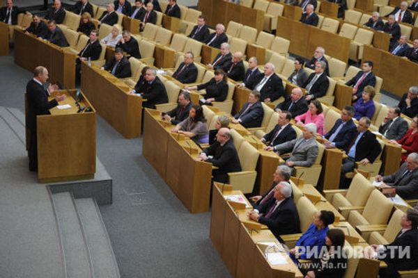 Премьер-министр России Владимир Путин на заседании Госдумы РФ