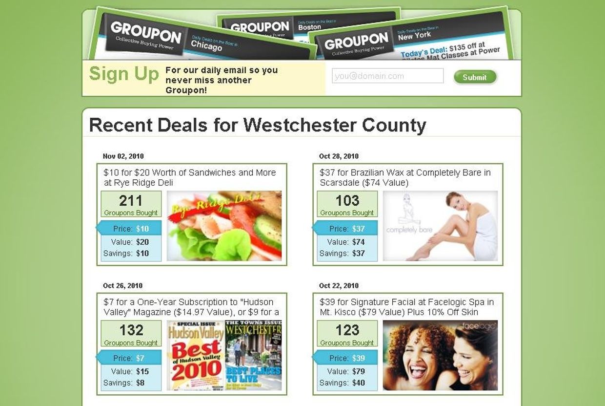 Сайт сервиса Groupon