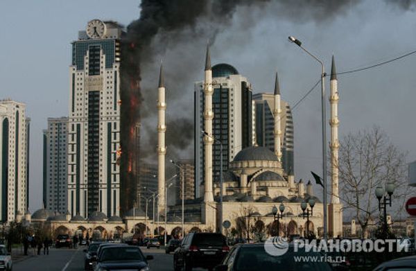 Пожар в комплексе Грозный-Сити в Чечне