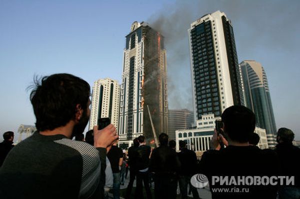 Пожар в комплексе Грозный-Сити в Чечне