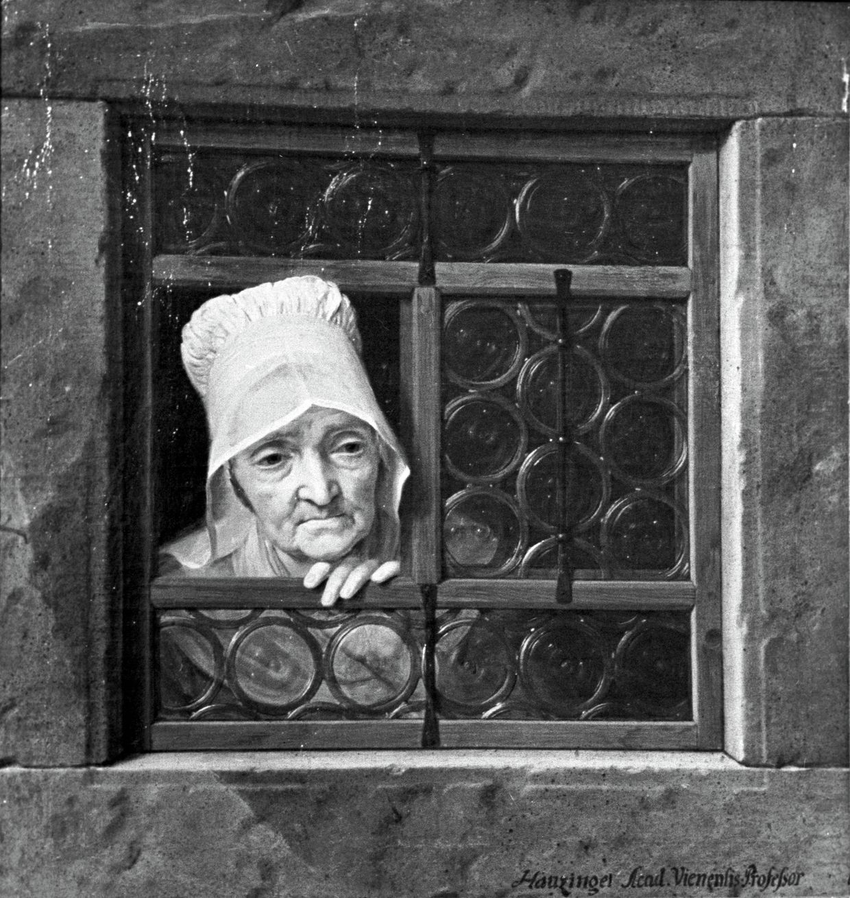 Картина «Старуха в окне». Художник Иозеф Гауцингер