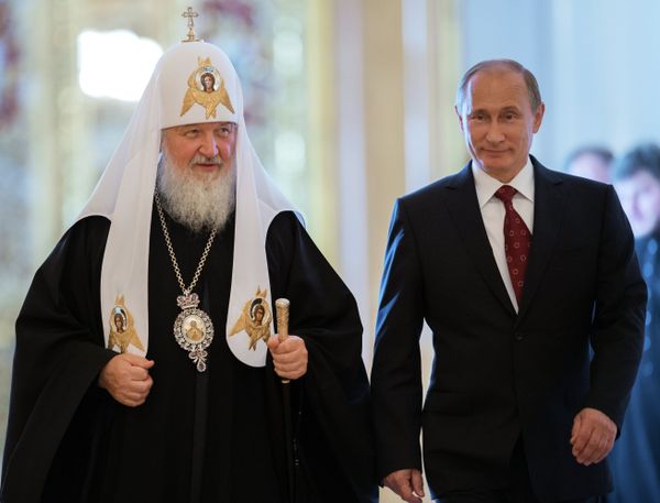 Президент России Владимир Путин и патриарх Московский и всея Руси Кирилл во время встречи в Большом Кремлевском Дворце