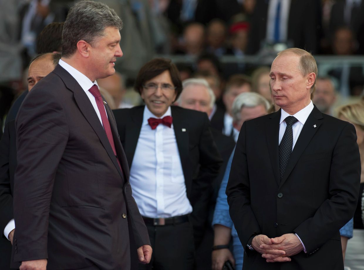 Владимир Путин и Петр Порошенко на мероприятии по случаю 70-летия высадки союзников в Нормандии