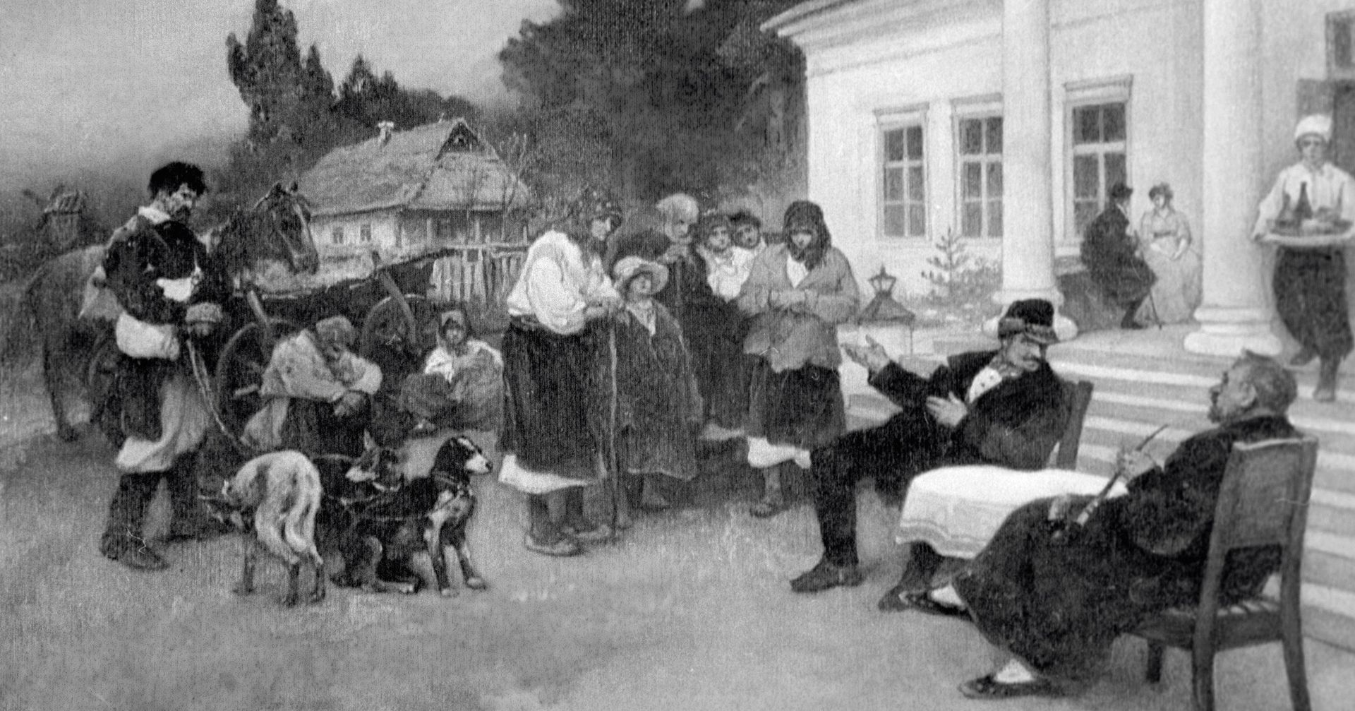 Крепостных крестьян меняют на собак. Картина И.С. Ижакевича (1864 - 1962 гг.) - ИноСМИ, 1920, 25.02.2021