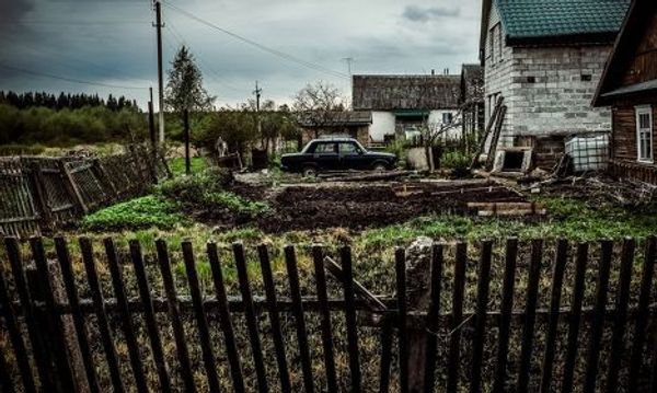 Собака охраняет вход на дачу в городе Дно