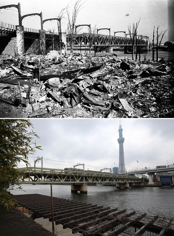 Разрушения после бомбардировки Токио 10 марта 1945 года