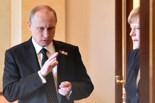 Владимир Путин и Ангела Меркель перед совместной пресс-конференцией в Кремле