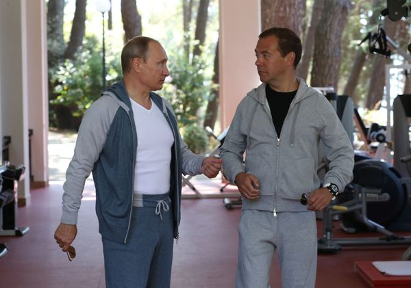 Владимир Путин и Дмитрий Медведев на тренировке в резиденции Бочаров ручей в Сочи