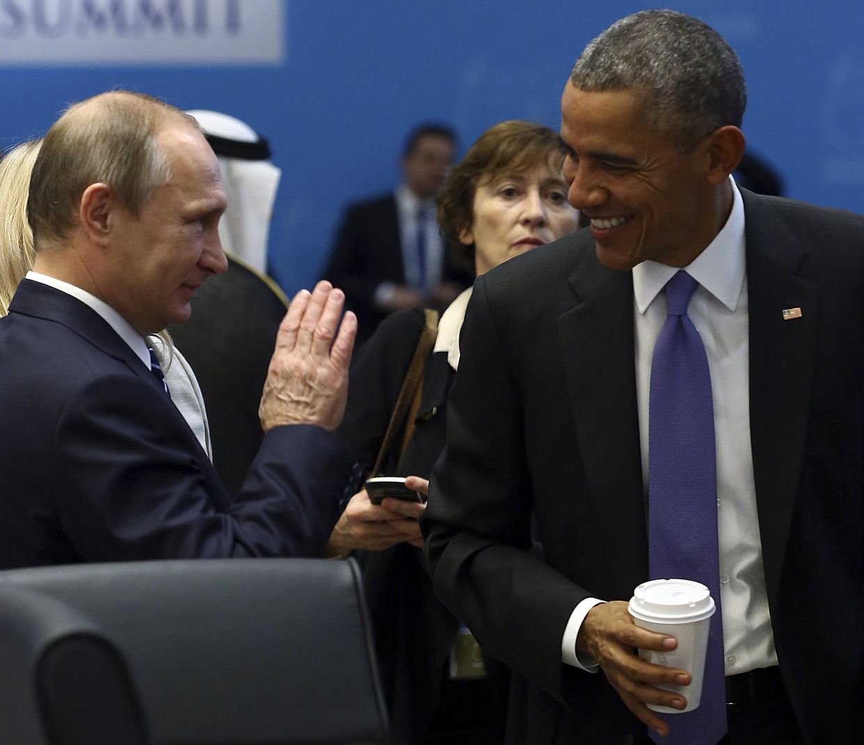 Владимир Путин и Барак Обама на саммите G20 в Анталье 