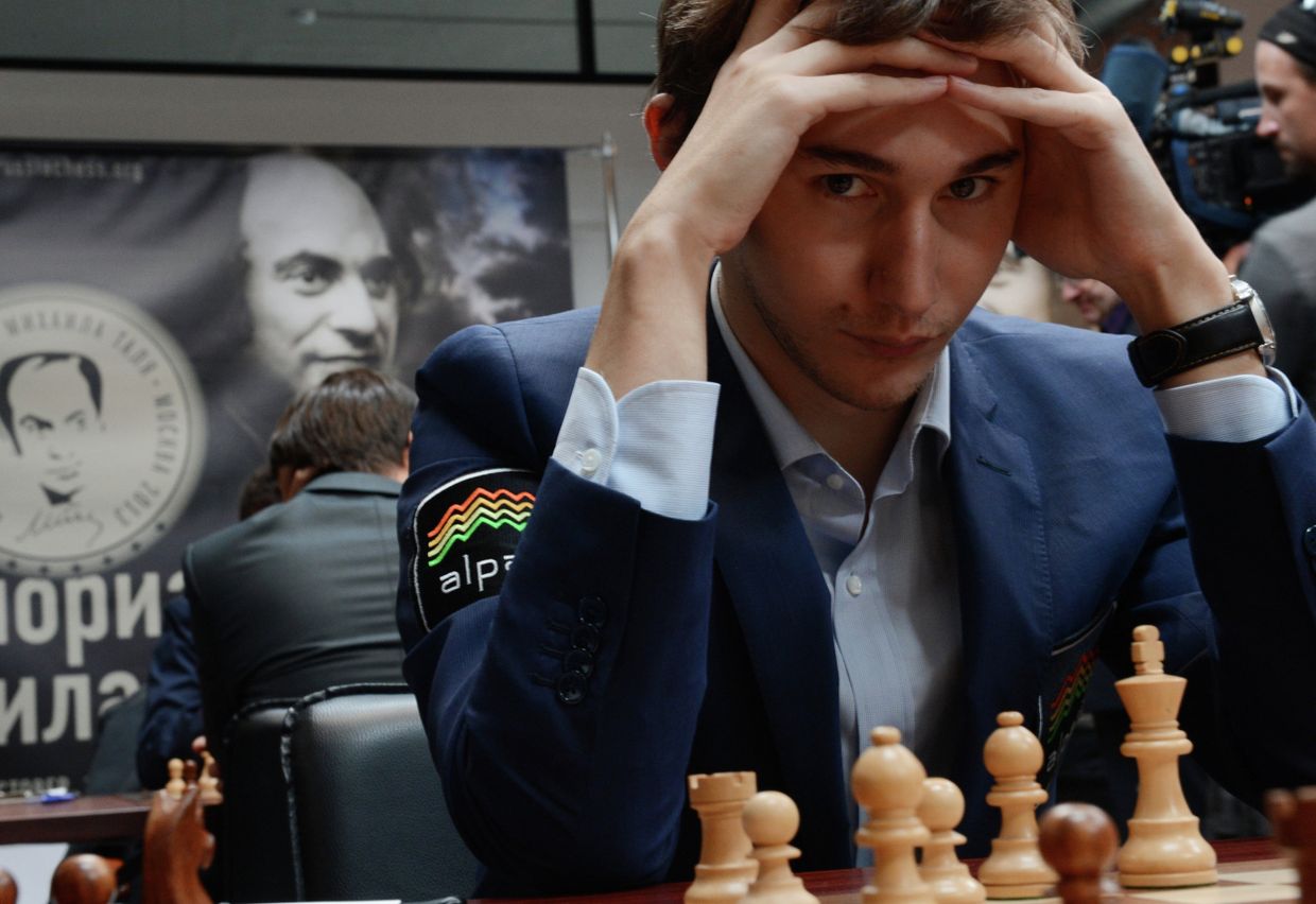 Российский шахматист Сергей Карякин во время матча гроссмейстерского турнира Мемориал Таля - 2013