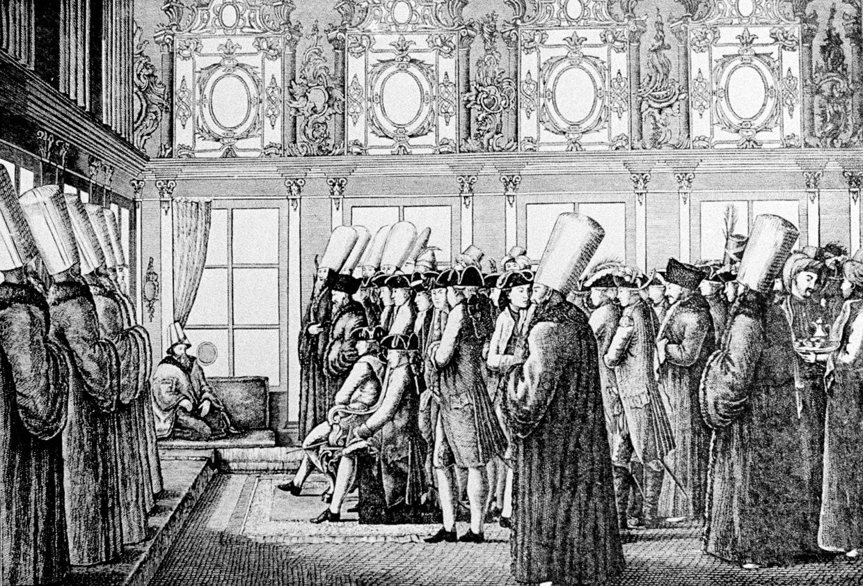 Репродукция гравюры «Посольство князя Н.В.Репнина в Турцию для ратификации Кючук-Кайнарджийского мира»