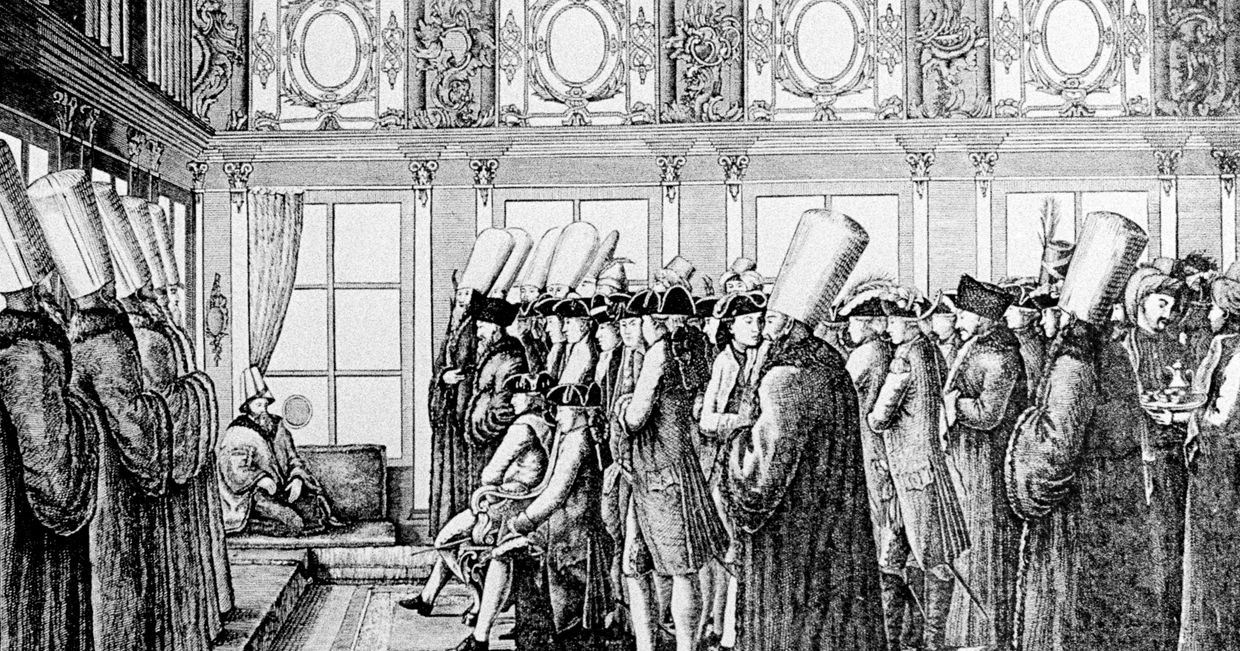 Репродукция гравюры «Посольство князя Н.В.Репнина в Турцию для ратификации Кючук-Кайнарджийского мира»