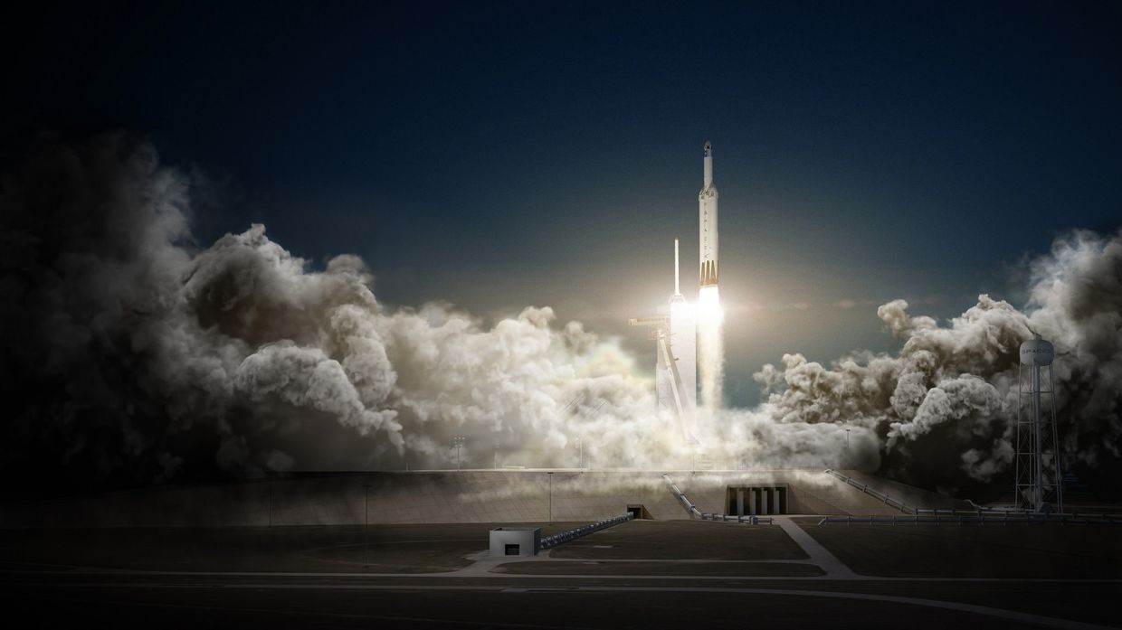 Иллюстрация старта ракеты Falcon Heavy компании SpaceX