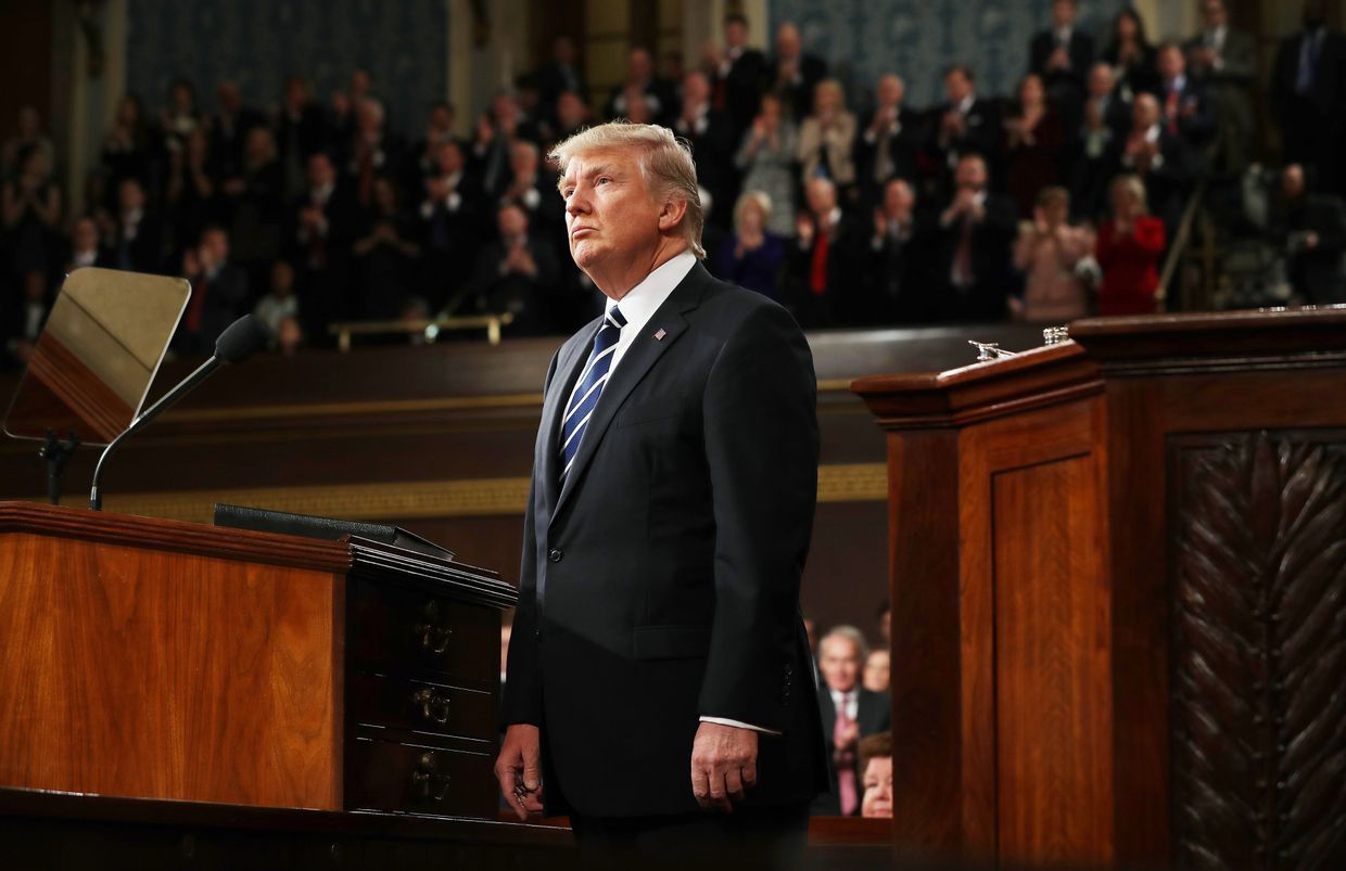 Президент США Дональд Трамп во время выступления в Конгрессе США. 28 февраля 2017 года