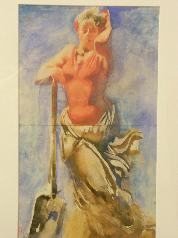 С лопатой (из серии «Девушки метростроя», 1934). Худ. Александр Самохвалов (1894 – 1971). Акварель, бумага. Русский музей (Санкт-Петербург) С лопатой (из серии «Девушки метростроя», 1934). Худ. Александр Самохвалов (1894 – 1971). Акварель, бумага. Русский музей (Санкт-Петербург)