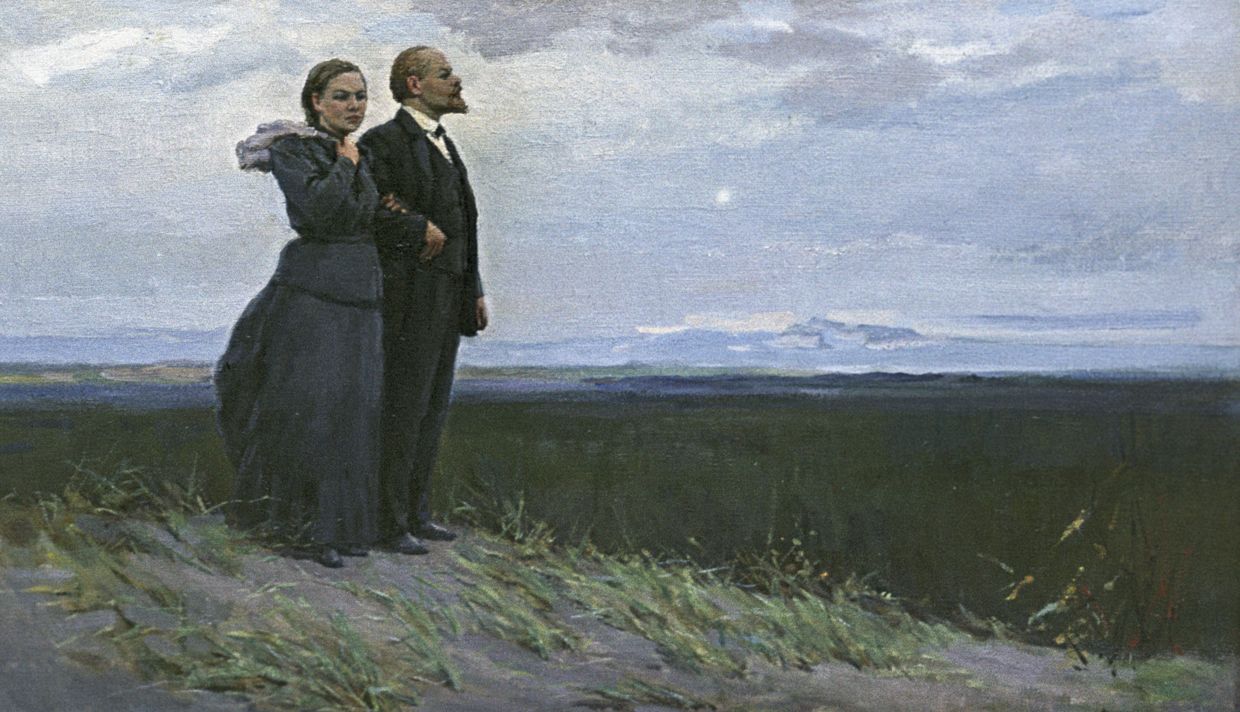 Репродукция картины «В.И. Ленин и Н.К. Крупская на Песчаной горке»