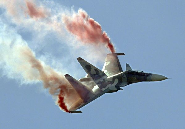 Российский истребитель Су-30МКИ на Московском международном авиасалоне в Жуковском