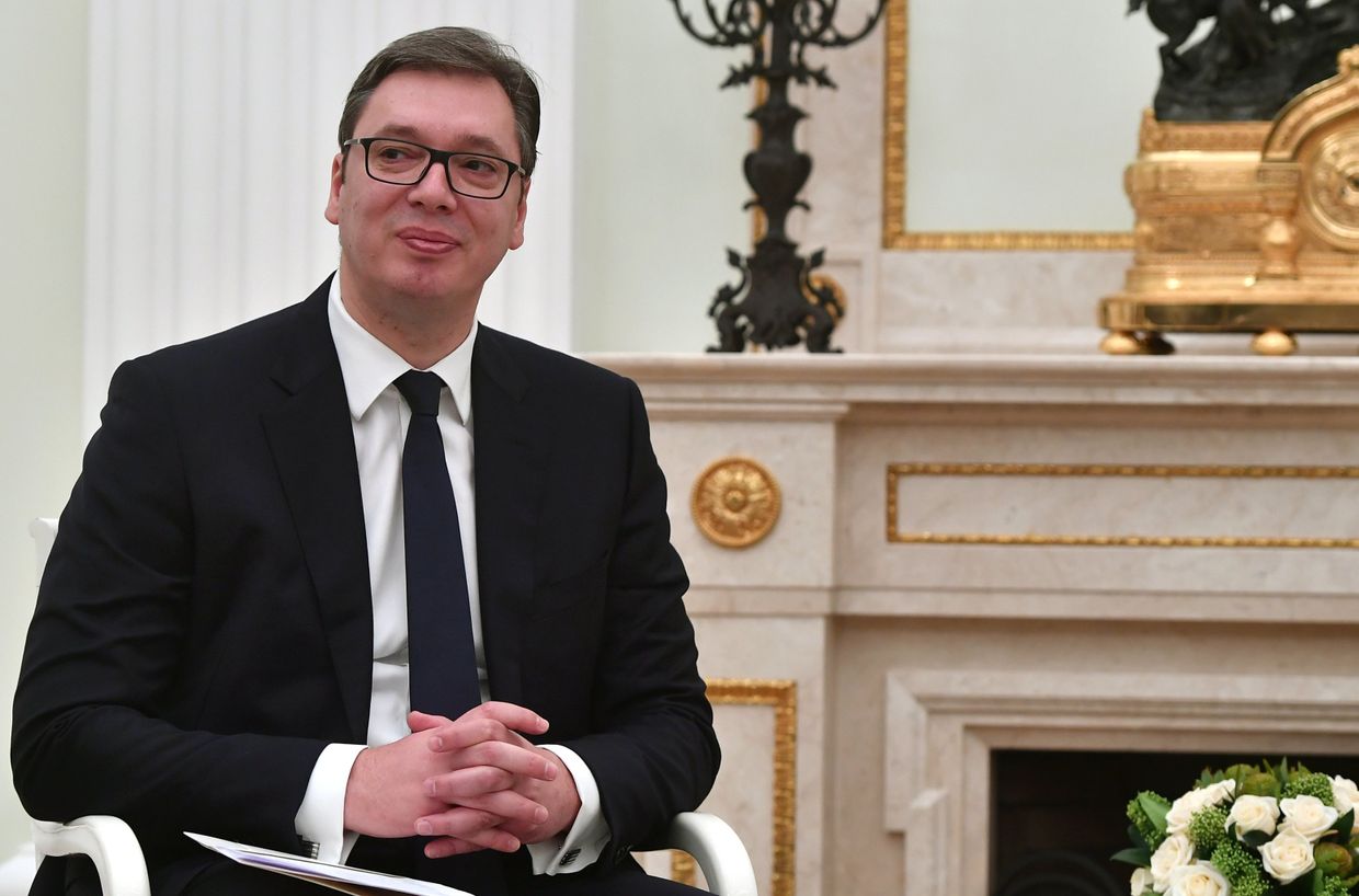 Президент республики Сербии Александр Вучич во время встречи с президентом РФ Владимиром Путиным. 19 декабря 2017