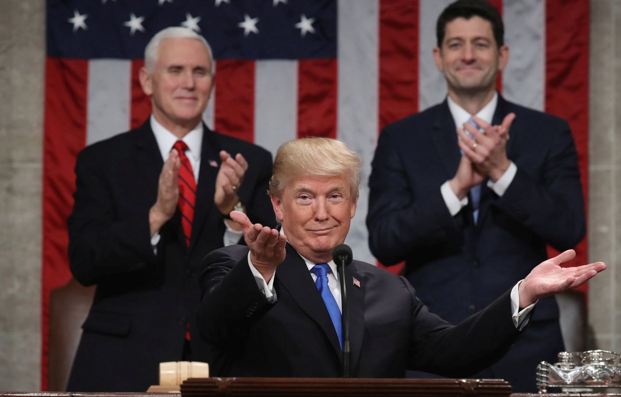 Дональд Трамп выступает в конгрессе с обращением О положении страны. 30 января 2018