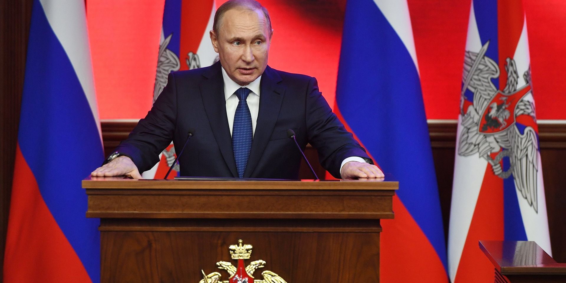 Президент РФ Владимир Путин принимает участие в военно-практической конференции по итогам специальной операции в Сирии в Национальном центре управления обороной РФ. 30 января 2018 - ИноСМИ, 1920, 10.12.2022