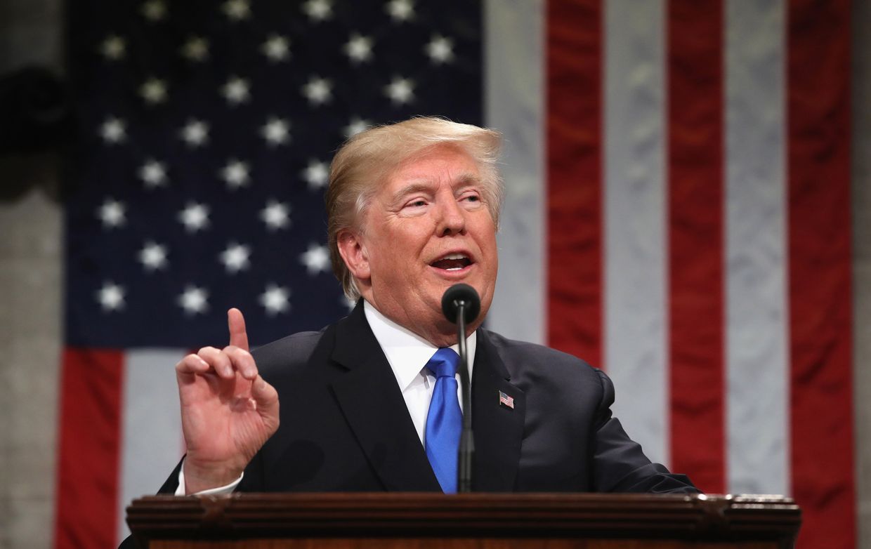 Дональд Трамп выступает в конгрессе с обращением О положении страны. 30 января 2018