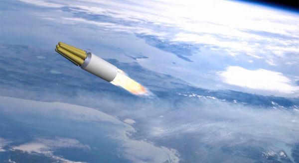 Демонстрация принципа действия ракетного комплекса стратегического назначения Сармат во время послания президента РФ Владимира Путина Федеральному собранию