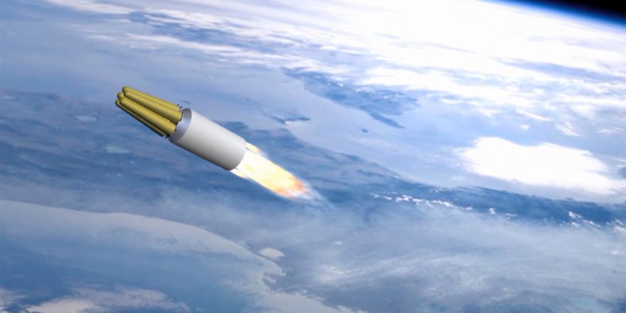 Демонстрация принципа действия ракетного комплекса стратегического назначения Сармат во время послания президента РФ Владимира Путина Федеральному собранию