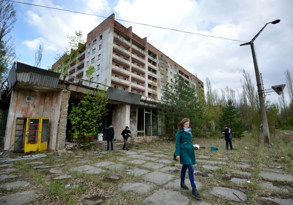 Туристы в городе Припять Туристы в городе Припять