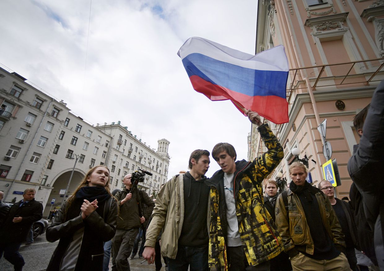 Участники во время несанкционированной акции на Тверской улице в Москве. 7 октября 2017 Участники во время несанкционированной акции на Тверской улице в Москве. 7 октября 2017