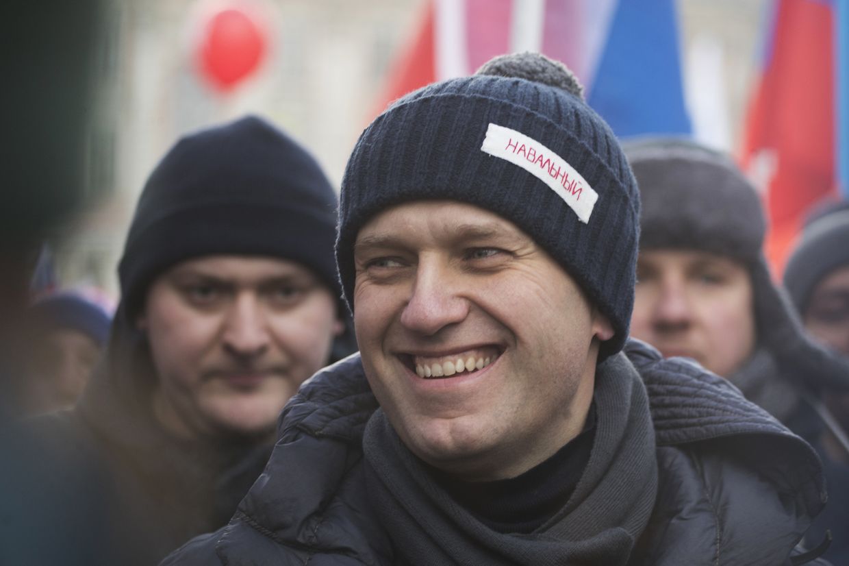 25 февраля 2018. Лидер оппозиции Алексей Навальный во время митинга в память Бориса Немцова в Москве